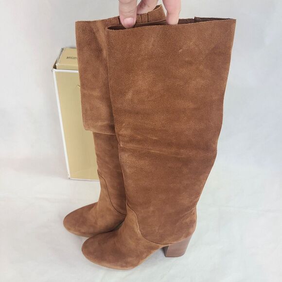 New MICHAEL KORS Women's (10M) Luggage Brown Suede Slouch Heel Leigh Boots $275 - Picture 1 of 9